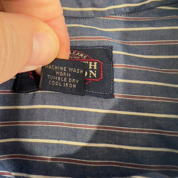 Kenneth Gordon KSG Button Down Shirt Men's Large Cotton Blue Stripe Made In USA - Picture 7 of 12